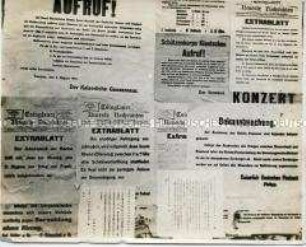 Aushang der Mobilmachung, Extrablätter der Tsingtauer Neuesten Nachrichten und Informationen in Tsingtau zu Beginn des 1. Weltkriegs