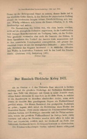 VI. Der Russisch-Türkische Krieg 1877. I.