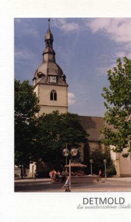 Faltkarte mit Umschlag. Marktplatz, Donopbrunnen und Erlöserkirche. Detmold