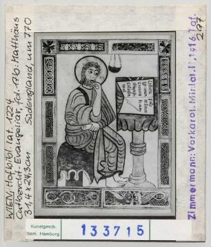 Wien, Nationalbibliothek: Cod. 1224, Cutbercht-Evangeliar, fol. 17b, Evangelist Matthäus