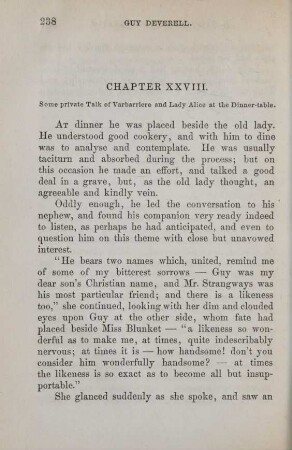 Chapter XXVIII. Some private talk of Varbarriere and Lady Alice at the dinner-table