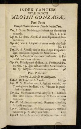 Index Capitum Vitae Sancti Aloysii Gonzagae. - Index Capitum Vitae Sancti Stanislai Kostkae.