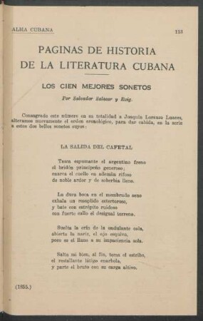 Páginas de Historia de la Literatura Cubana: Los cien mejores sonetos