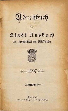 Adressbuch der Stadt Ansbach. 1897