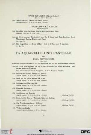 D) Aquarelle und Pastelle von Paul Meyerheim 1842-1915 (Nr. 168-267)