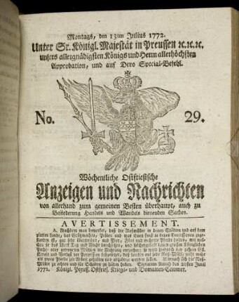 No. 29. Montags, den 13ten Julius 1772.
