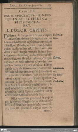 Caput IIX. Usum Specialem Juniperi In Affectibus Capitis Declarat