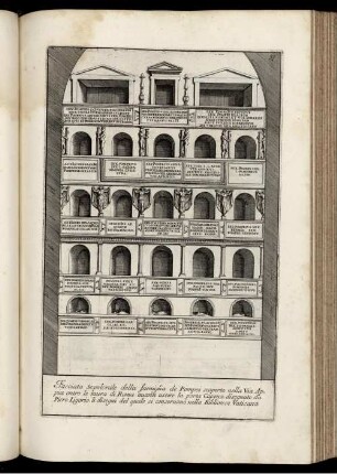 [39.-44.] Facciata Sepolcrale della famiglia de Pompei scoperta ..., Facciata principale di antico Sepolcro vicino la Porta Capena ..., Facciata laterale ne Sepolcri scoperti ..., Sepolcro antico nella Via Appia, Sepolcro nella Via Ostiense ..., Sepolcro antico nella Via Cassia lontano ...