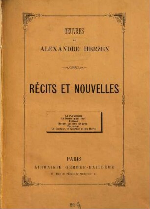 Oeuvres : Récits et Nouvelles