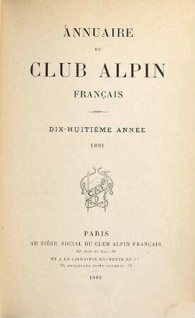 Annuaire du Club Alpin Français. 18. 1891