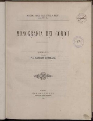 Monografia Dei Gordii : Memoria