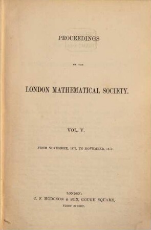 Proceedings of the London Mathematical Society, 5. 1873/74