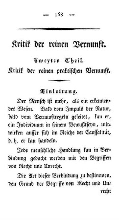 Zweyter Theil. Kritik der reinen praktischen Vernunft.