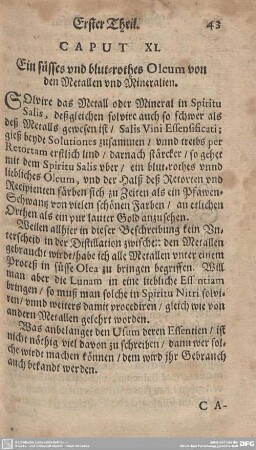 CAPUT XI. Ein süsses und blut-rothes Oleum von den Metallen und Mineralien.