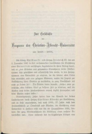 Zur Geschichte der Frequenz der Christian-Albrecht-Universität von 1665-1876.