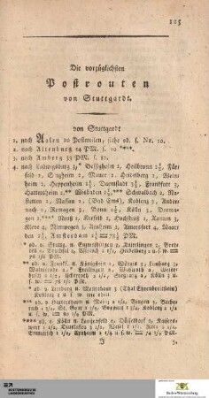 Die vorzüglichen Postrouten von Stuttgardt