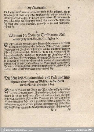 5. Wie man der Sonnen Declination oder abweichung vom/ Aequinoctial suchen soll.