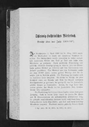 Schleswig-Holsteinisches Wörterbuch : Bericht über das Jahr 1908/09