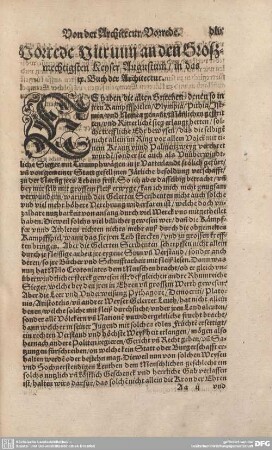 Vorrede Vitruvii an den Großmechtigsten Keyser Augustum/in das ix. Buch der Architectur.