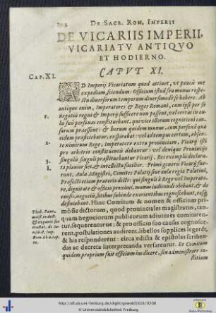 Caput XI. De Vicariis Imperii, Vicariatu Antiquo Et Hodierno.