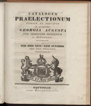 WS 1829: Catalogus praelectionum publice et privatim in Academia Georgia Augusta ... habendarum