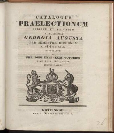 WS 1829: Catalogus praelectionum publice et privatim in Academia Georgia Augusta ... habendarum
