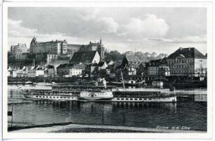 Pirna. Sonnenstein - Elbe mit Dampfer Leipzig