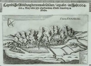 Annaberg: Ansicht der 1664 abgebrannten Stadt während des Brandes