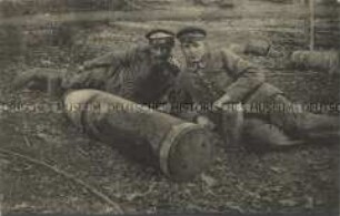 Soldaten mit einer Fliegerbombe