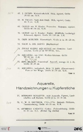Aquarelle, Handzeichnungen, Kupferstiche (Nr. 77-95)