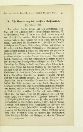 IX. Die Erneuerung des deutschen Kaiserreichs. 18. Januar 1871