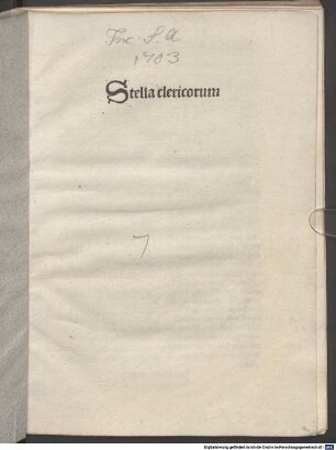 Stella clericorum : mit Gedicht 'Aspice presentis...' auf das Werk in Akrostichonform zur Nennung des Druckers Antoine Caillaut