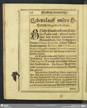 Lebenslauf : Lebenslauff unsers S. Herren Magnifici Rectoris