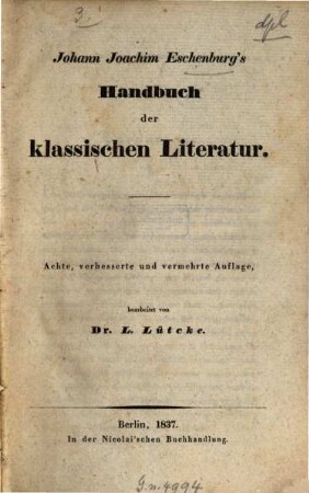 Johann Joachim Eschenburg's Handbuch der klassischen Literatur