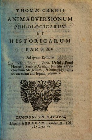 Thomae Crenii Animadversiones Philologicae Et Historicae, 15