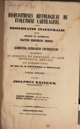 Disquisitiones histologicae de evolutione cartilaginis