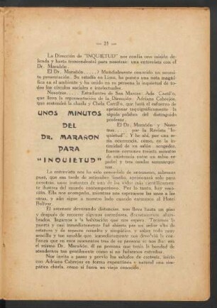 Unos minutos del Dr. Marañón para "Inquietud"