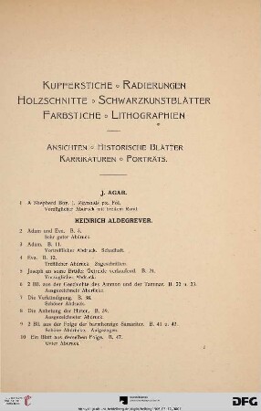 Kupferstiche, Radierungen, Holzschnitte, Schwarzkunstblätter, Farbstiche, Lithographien (Nr. 1-1422)