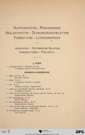 Kupferstiche, Radierungen, Holzschnitte, Schwarzkunstblätter, Farbstiche, Lithographien (Nr. 1-1422)