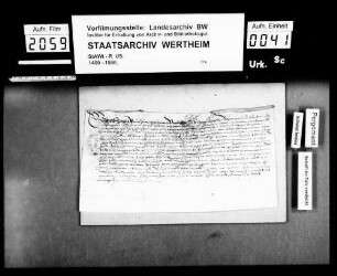 Graf Wolfgang zu Löwenstein (Lewenstain), Herrn zu Scharfeneck (Scharpfenneck), belehnt den Philipp Schlüchteren von Erpfenstain mit der halben Hubner-Mühle bei Freimersheim.