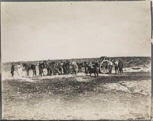 Kolonne : Kolonne mit zwei Pferdegespannen in der libyschen Wüste.