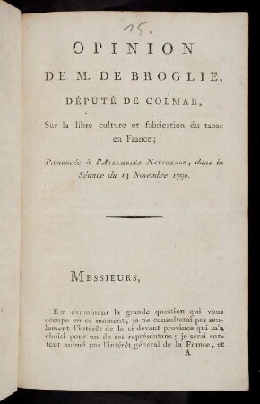 1-11, Opinion de M. de Broglie, Député de Colmar...