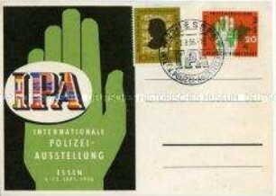 Postkarte zur Internationalen Polizeiausstellung in Essen, mit Sonderstempel