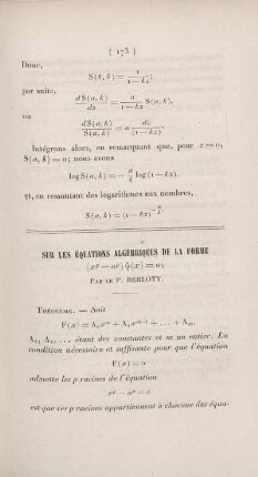 Sur les équations algébriques de la forme ...