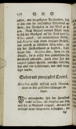 Sieben und zwanzigstes Capitel. Aloysius reiset erstlich nach Mantua, allwo er den geistlichen Uebungen oblieget.