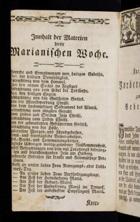 5v-5v, Innhalt der Materien dieser Marianischen Woche.
