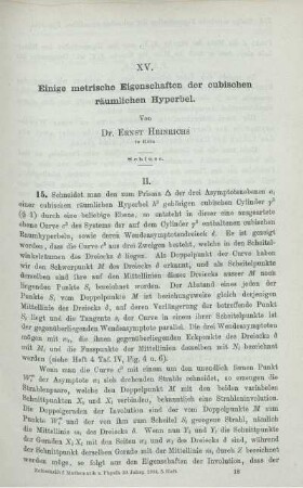 XV. Einige metrische Eigenschaften der cubischen räumlichen Hyperbel.