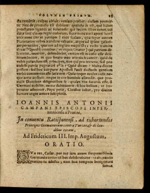 Ioannis Antonii Camoani Episcopi ... Ad Fridericum III. Imp. Augustum, Oratio.