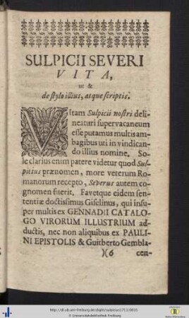 Sulpicii Severi Vita.
