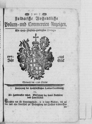 42tes Stück, Ausgabe vom 17. October 1770